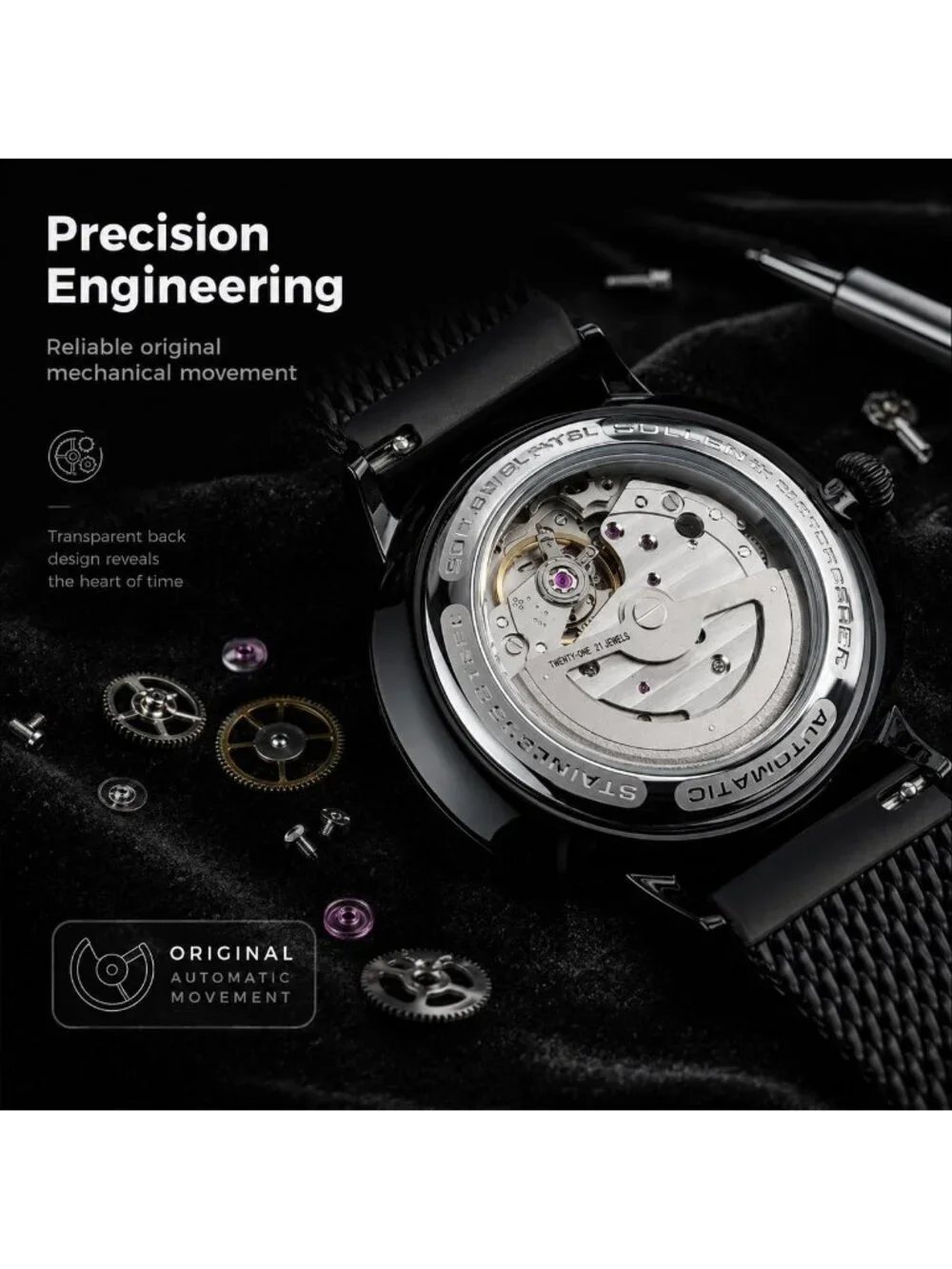 Men's Gold Automatic Mechanical Minimalist Dial Stainless Steel Luxury Watch